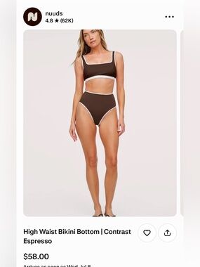 nuuds Contrast Trim High-Waist Bikini — Espresso and White
Unworn